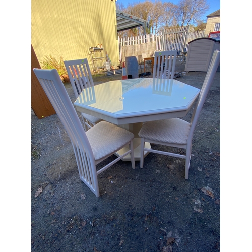 108 - Modern octagonal topped table (W110cm) and four matching chairs. Small contemporary occasional table... 