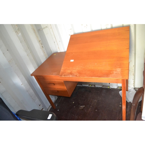 134 - 2 drawer desk, with flip up writing/illustrators slope. W116cm