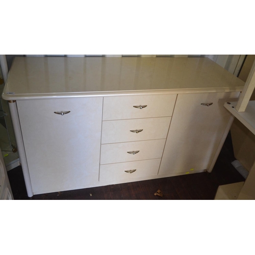 107 - Two cupboard four drawer modern side board W185cm