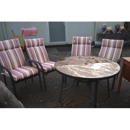 133 - Glass topped circular garden table with 4 chairs