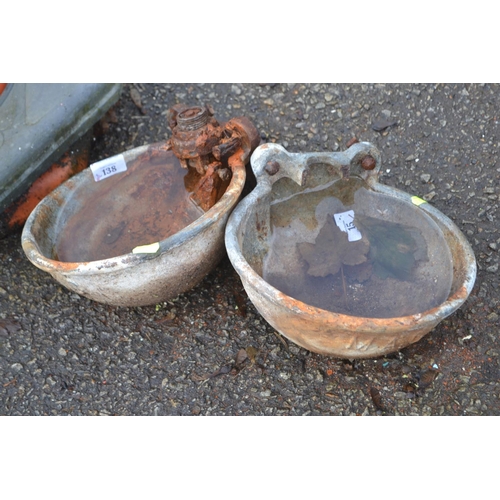 138 - 2 cast animal water bowls