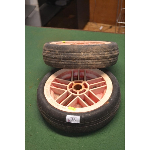 26 - Pair of Pneumatic wheels D27cm, axle size 3cm