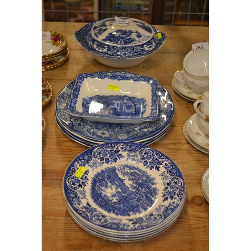 286 - Small collection of blue and white ware, some stamped as Broadstone and others.