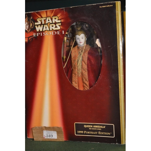 340 - Set of three Star wars figures. Episode 1 (1999 portrait edition) QUEEN Amidala, red senate gown. Bl... 