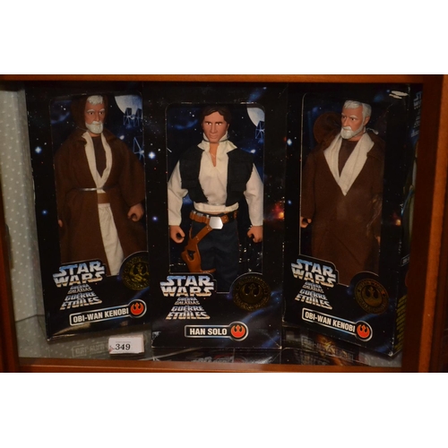 349 - Star Wars collector Series figures x 3 (Han Solo, and 2 Obi-Wan Kenobi.