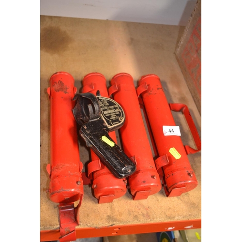 44 - Gripfire Antifyre vintage fire extinguishers with pistole grip mechanism/lever.