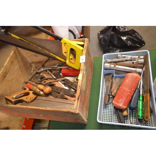 45 - Box of hand tools, spanners etc.