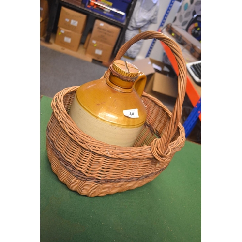 46 - Wicker basket & large stoneware bottle