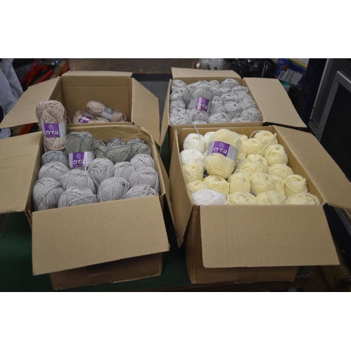 63 - 4x boxes of yarn. 20x Brown with glitter, Box of mixed Grey, Box of mixed white & cream + box of... 