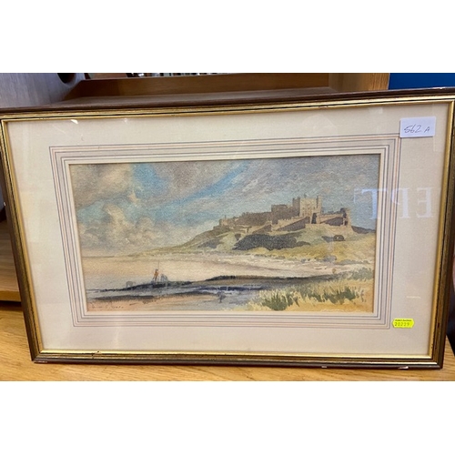 598 - Water colour of Bamburgh Castle . Dim, 56 x 32.5 cm