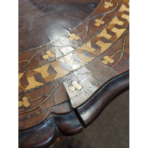 313 - Irish beautifully ornate circular table with turned centre support having inlay with 3 leaf clover d... 