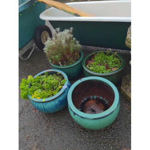 16 - 4x glazed planters. (2 pairs). H27cm D38cm