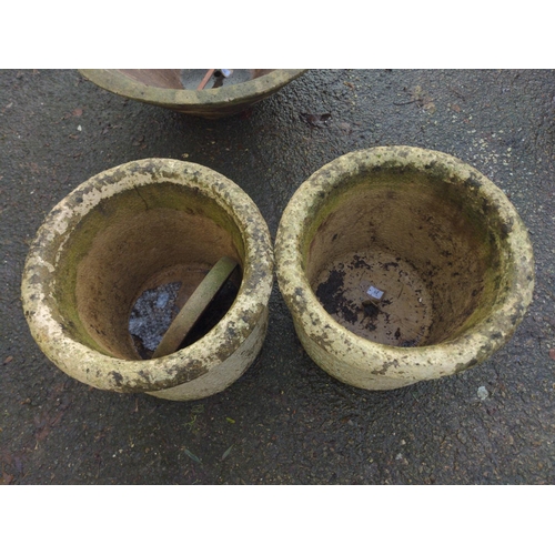 19 - Pair of rim topped concrete circular planters. D44cm H38cm