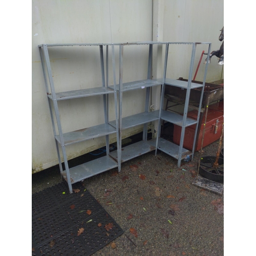 35 - 3x galvanised metal shelf units. w60cm h140cm d28cm