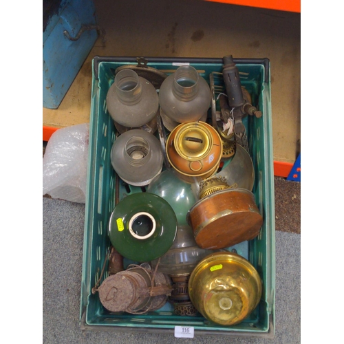 116 - Crate of oil lamp parts. Does not include crate.