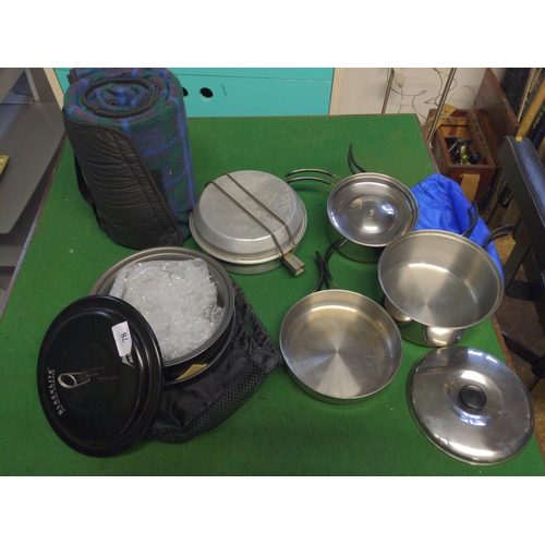 78 - MSR Camping cooking set & 2 others together with picnic blanket