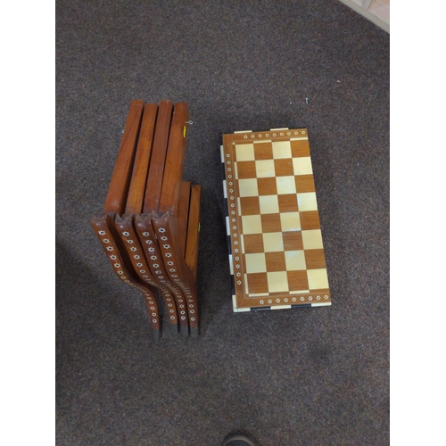 323 - Inlaid folding chess table/board  W 46.5 x 46.5 CM h 48 cm