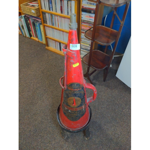 324 - Minimax type A 10 pints fire extinguisher. Vintage. Stand included , total height 86cm.