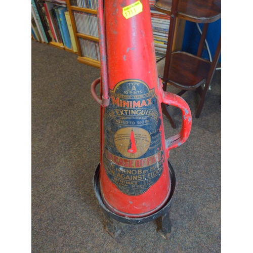 324 - Minimax type A 10 pints fire extinguisher. Vintage. Stand included , total height 86cm.