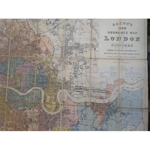 351 - Bacon’s ordnance map of London and Suburbs on cloth.