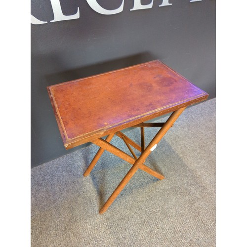 626 - Small folding leather topped side table W53 D33 H64cm