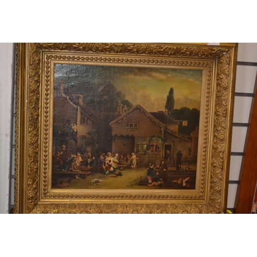 235 - In the manner of David Teniers the younger. A pastoral scene depicting merry making, oil on canvas, ... 