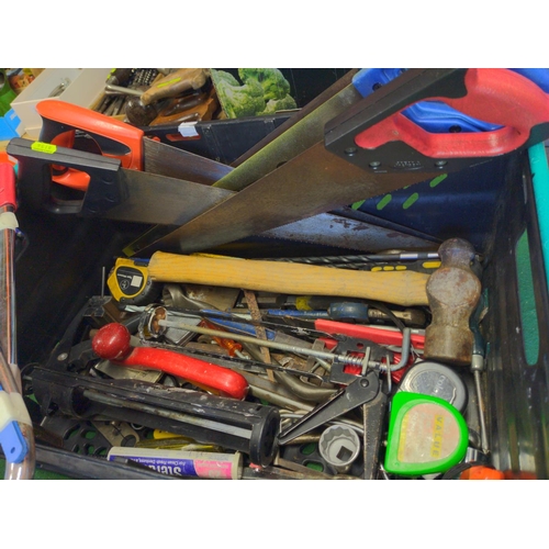 64 - Box of hand tools, inc. saws , hammer etc.