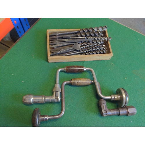 68 - 2 vintage bit & braces together with various drill & tooling bits