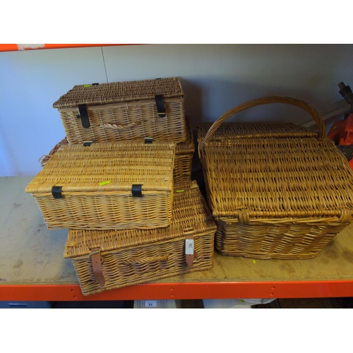 76 - 5 various wicker baskets inc. large handled hamper