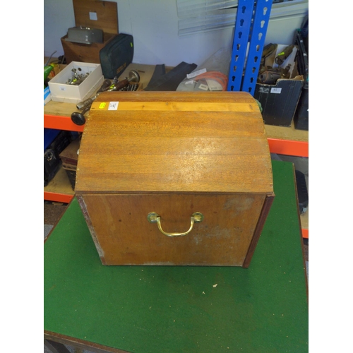 77 - Homemade dome-topped internally sectioned trunk with handles to side. H39cm