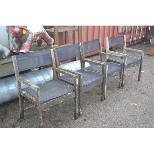 151 - 4x teak framed mesh seated garden chairs