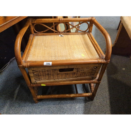 596 - Low bamboo and rattan bedside table. 46cm wide x 46cm x 50cm