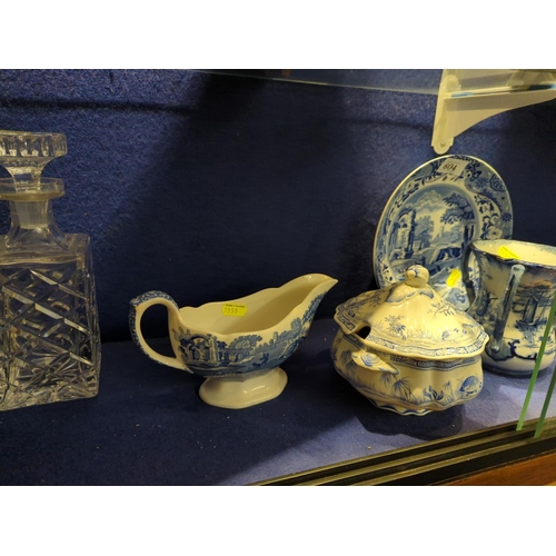 604 - Collection of blue & white ceramics inc. Spode Italian & Furnivals Quail along with two glas... 