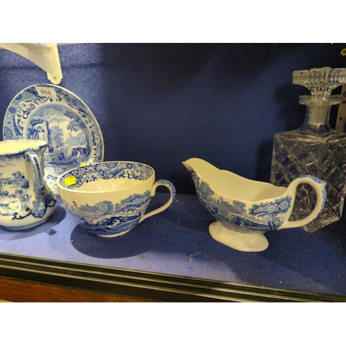 604 - Collection of blue & white ceramics inc. Spode Italian & Furnivals Quail along with two glas... 