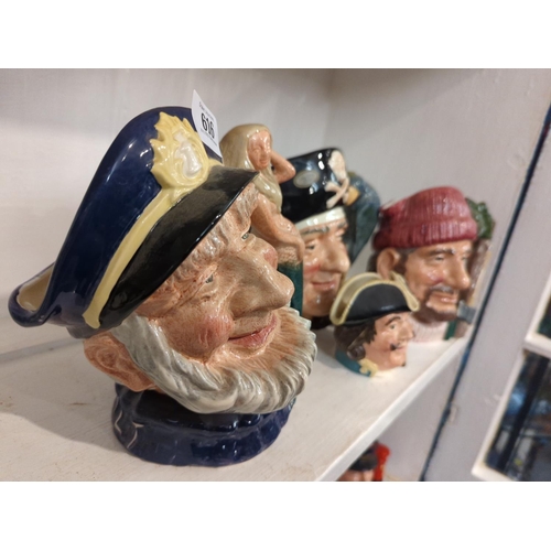 616 - 4 Royal Doulton character jugs inc. 'Old Salt' and 'Long John Silver'