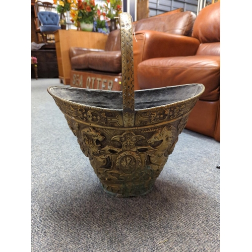 630 - Brass ash bucket, with impressed regalia