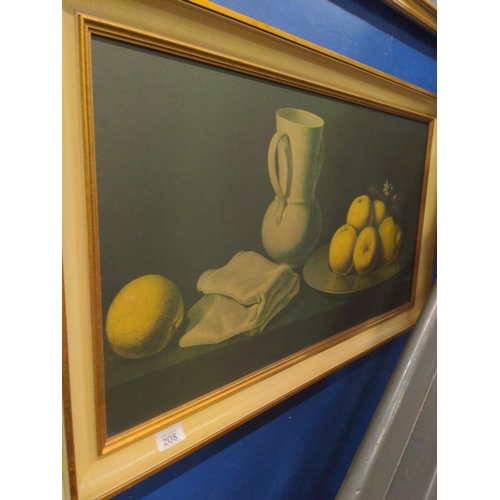 208 - Framed still life print of lemons. 85cm x 51cm