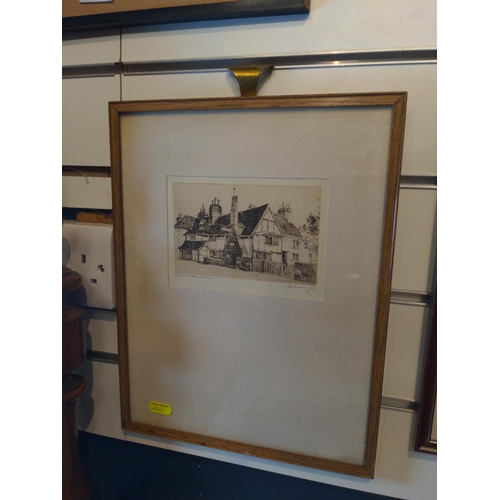 220 - Peter Graham, signed etching of Looe, framed 42 x 31cm with additional signed etching of John Milton... 