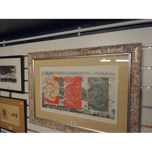 222 - Signed limited edition 20/20 print of Venetian maps, framed 77 x 55cm