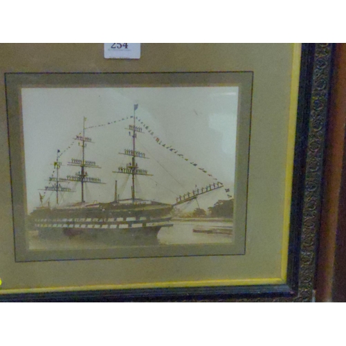 254 - Photograph of warship together with a watercolour of Christopher Columbus, 1929 and two others