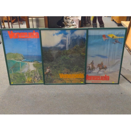 255 - Set of three framed Venezuala tourist board posters 63 x 84cm