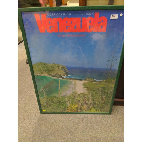 255 - Set of three framed Venezuala tourist board posters 63 x 84cm