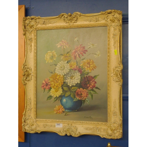 260 - E. Piot- Floral still life, oil on board. 54cm x 55cm inclusive of frame.