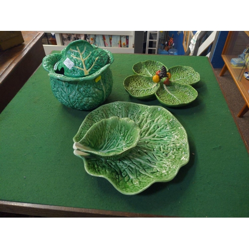 286 - Collection of cabbage leaf Portuguise design ceramics.