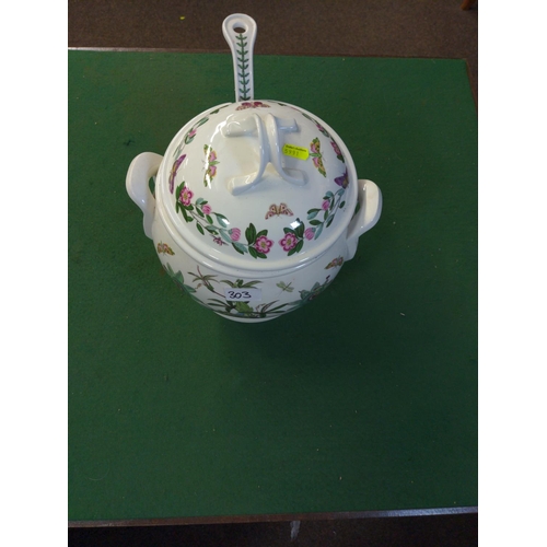 303 - Portmeirion large soup vessel with ladle . H 31 cm