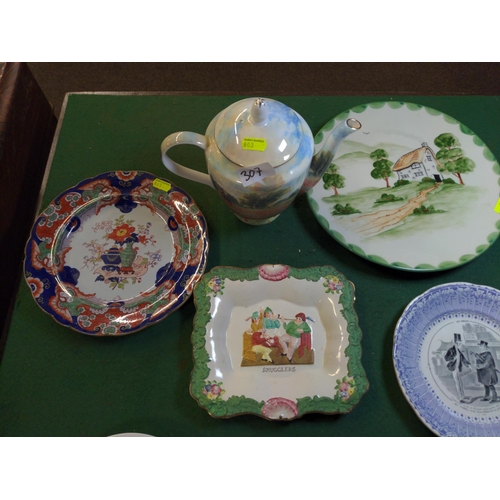 307 - Collection of plates and tea pot, ( Stechcol, Staffordshire, Opaque, Ironstone and Bovey pottery.