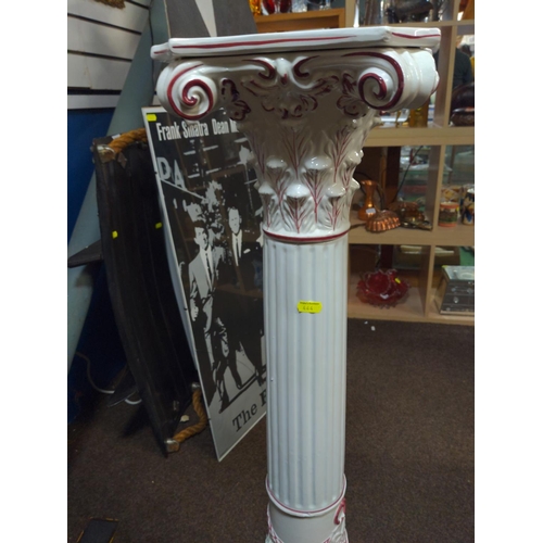 312 - Large column jardinière stand in white and floral design with bolt throughout and square top which i... 