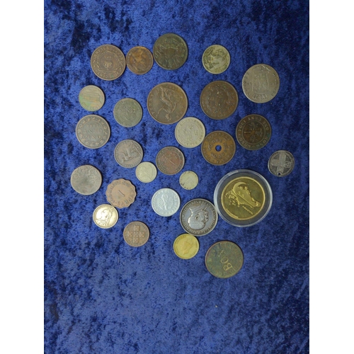 364 - Small quantity of British & world coins, including a 1746 George II 'Lima' sixpence (holed), sil... 