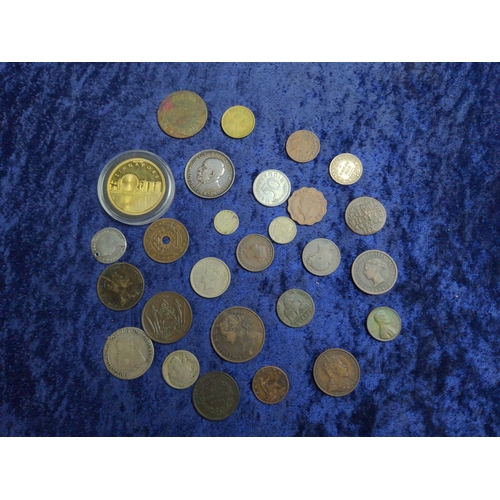 364 - Small quantity of British & world coins, including a 1746 George II 'Lima' sixpence (holed), sil... 