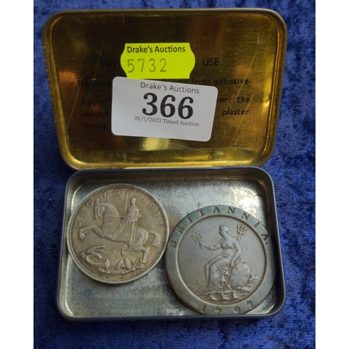 366 - 1797 cartwheel twopence & 1935 crown